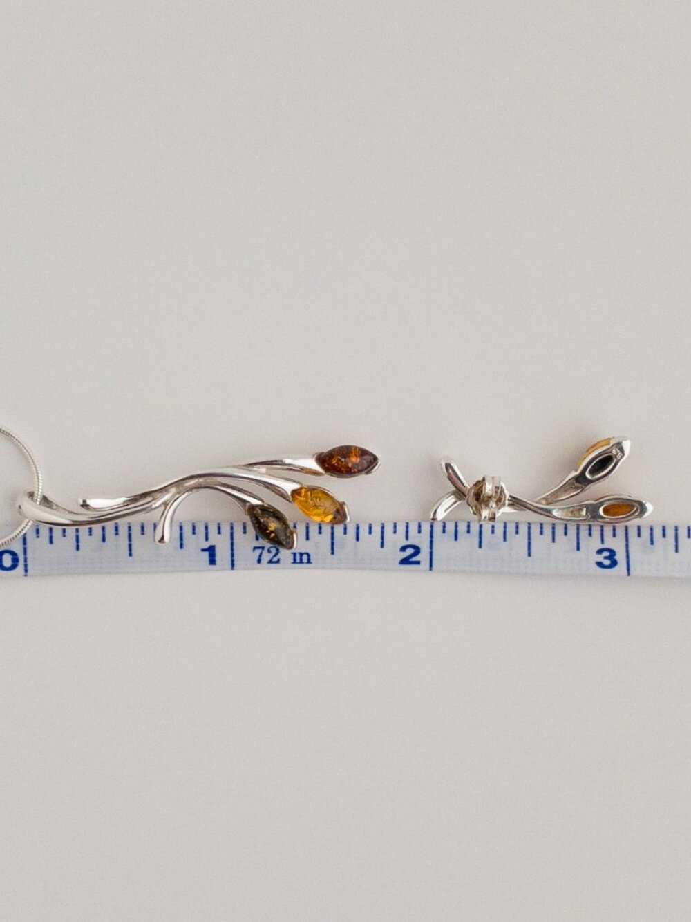 Sterling Silver Baltic Amber Necklace & Stud Earrings Set Botanical Leaf 925 - Picture 17 of 17